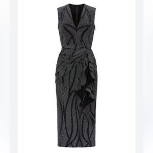 CHRISTIAN SIRIANO EUC metallic knit drape dress -black/silver -4